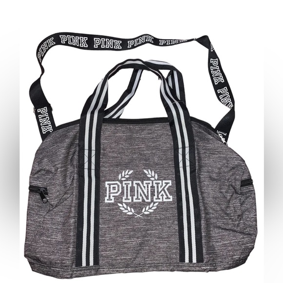 PINK Victoria’s Secret Gym Bag Duffle Bag DARK GRAY MARL Laurel Wreath PINK Logo - Picture 2 of 6